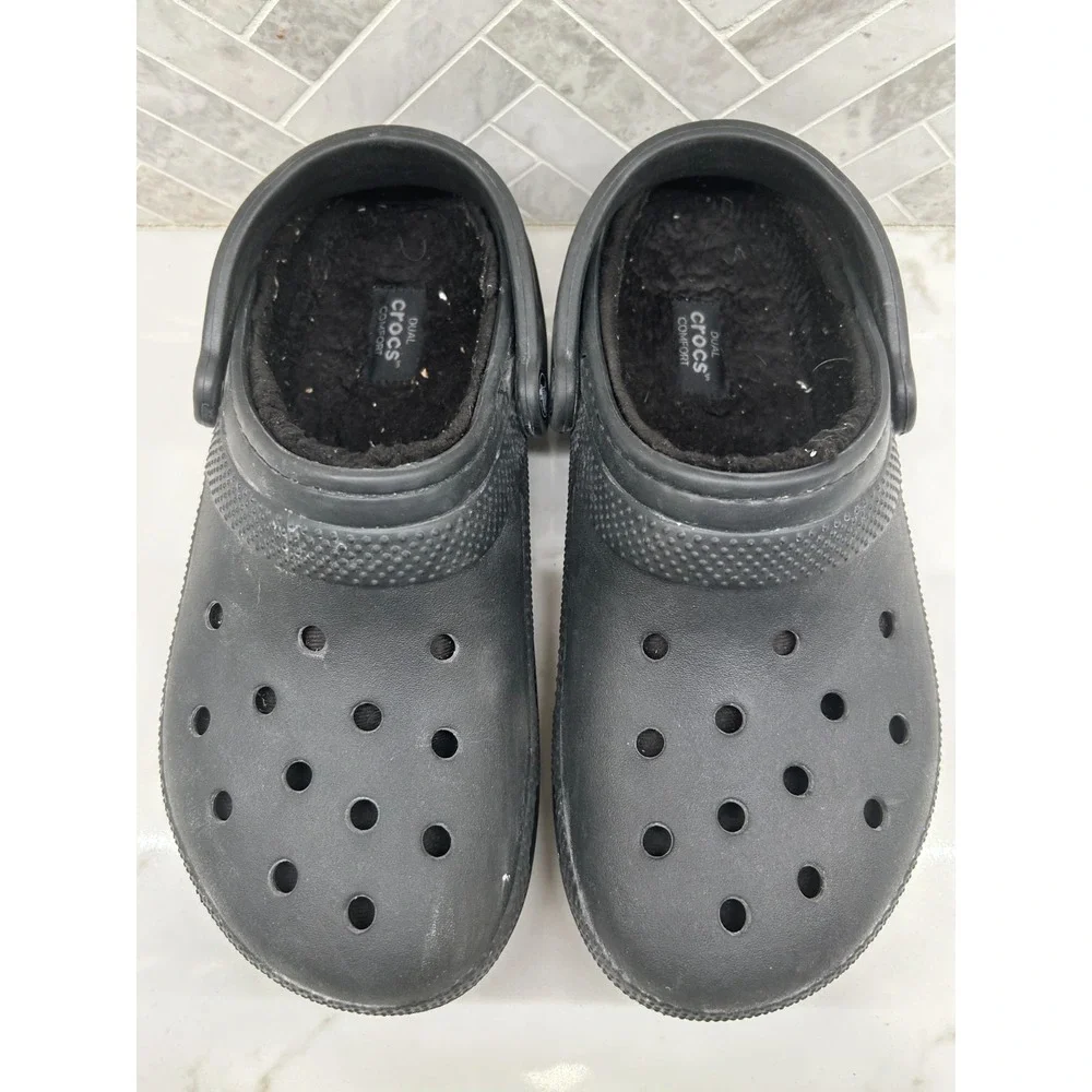 Crocs Dual Clogs Mens Size 8 Black Faux Fur Lined Classic Slip On‎ Winter